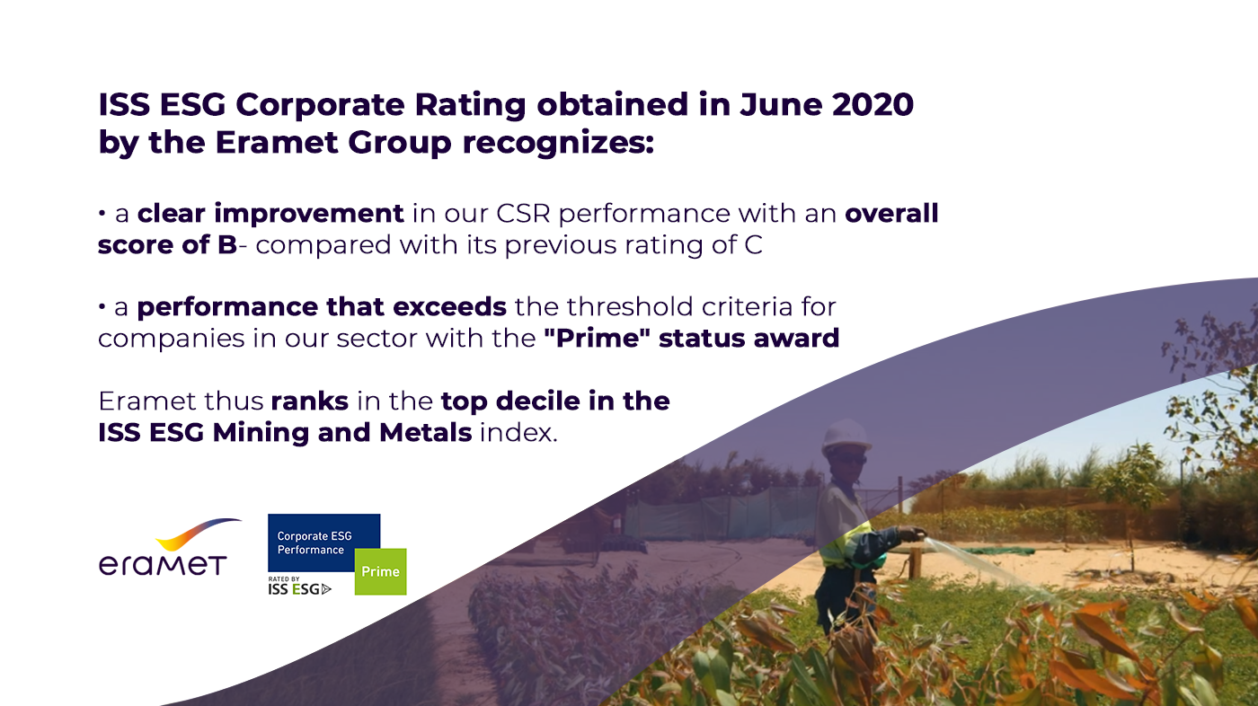 Image with the key points of the Eramet Group's CSR rating by ISS ESG