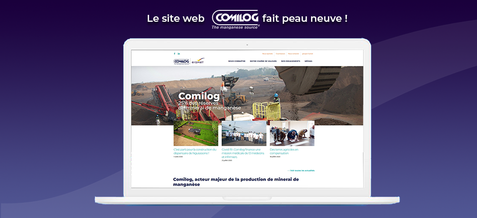 Captures d'écran de la page d'accueil du site internet de Comilog, filiale d'Eramet