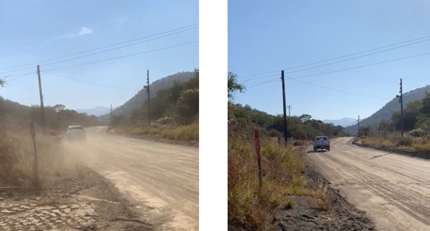 Photos d'une route avant et après traitement avec la solution de Bind-X.